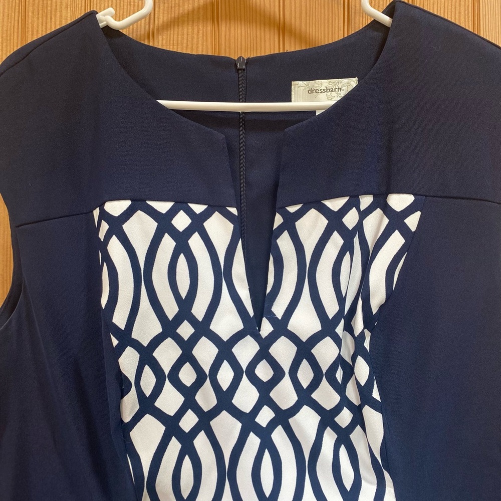 Dress Barn Navy and White Patterned Midi Dress - Picture 3 of 8